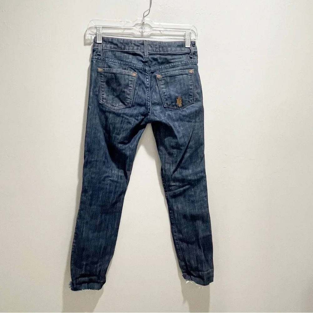 EASY MONEY Women’s Blue Dark Wash BENNIE Skinny Jeans Raw Hem Low Rise Size 24